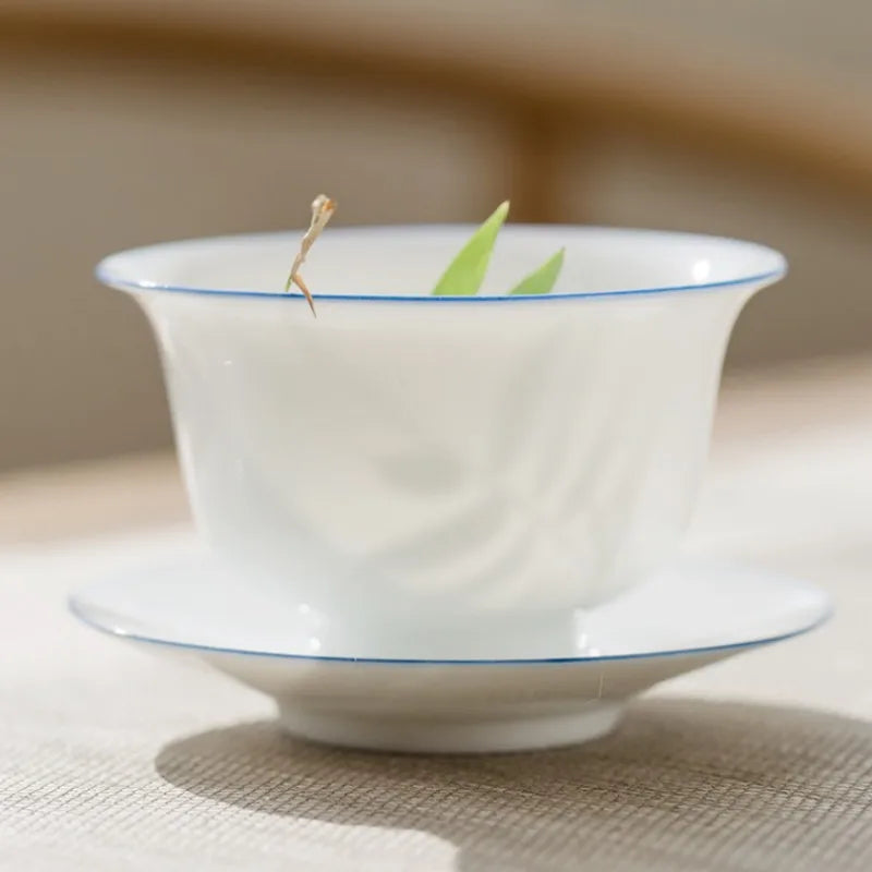 Transparent white ceramic cover bowl, handmade white porcelain thin fetuses, tea bowl, kungfu tea, handmade tea bowl