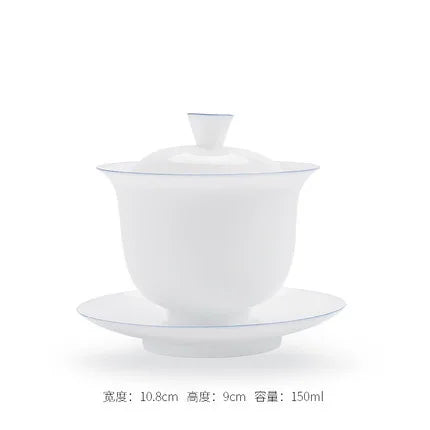 Transparent white ceramic cover bowl, handmade white porcelain thin fetuses, tea bowl, kungfu tea, handmade tea bowl