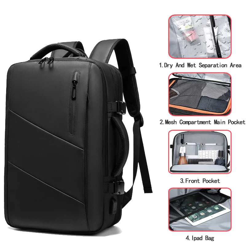 Travel Backpack for Men Expand 39L Business 17 Inch Laptop Bag Fashion USB Charging Waterproof Hiking Outdoor Large Backpacks