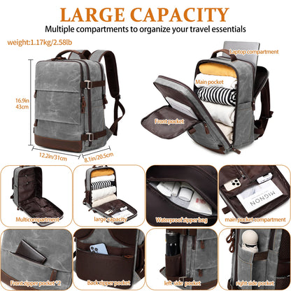 Travel Backpack for Men Women Carry On Backpack Flight Approved Personal Item Backpack, 17.3 inch Laptop Backpack Casual Daypack