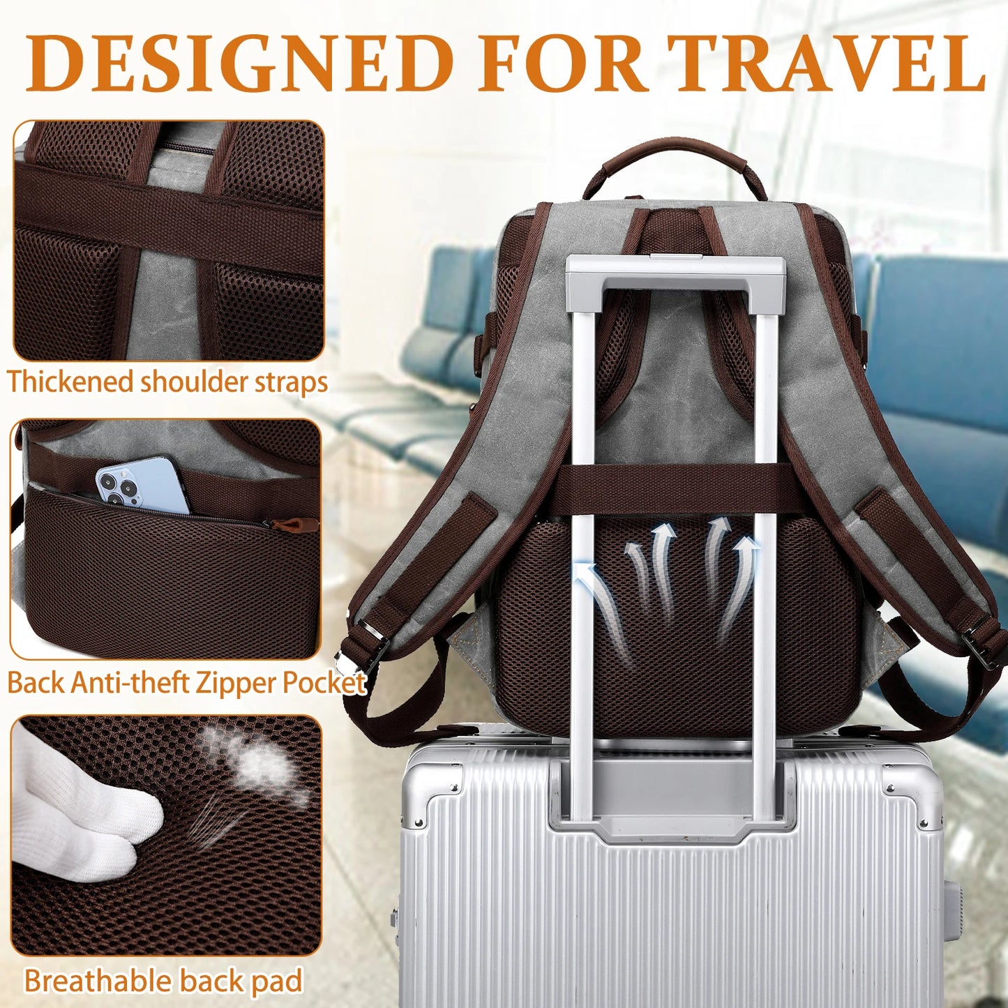 Travel Backpack for Men Women Carry On Backpack Flight Approved Personal Item Backpack, 17.3 inch Laptop Backpack Casual Daypack