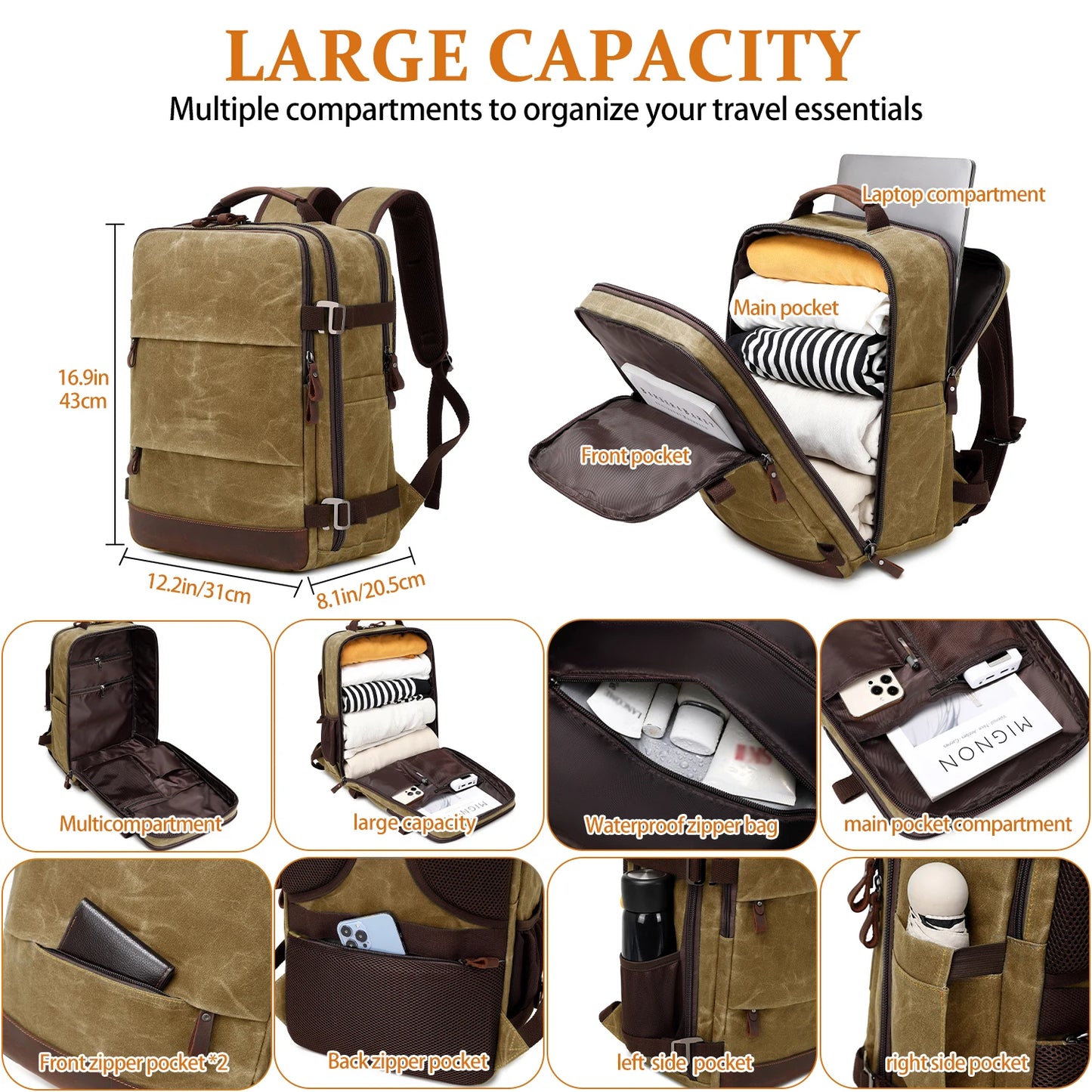 Travel Backpack for Men Women Carry On Backpack Flight Approved Personal Item Backpack, 17.3 inch Laptop Backpack Casual Daypack
