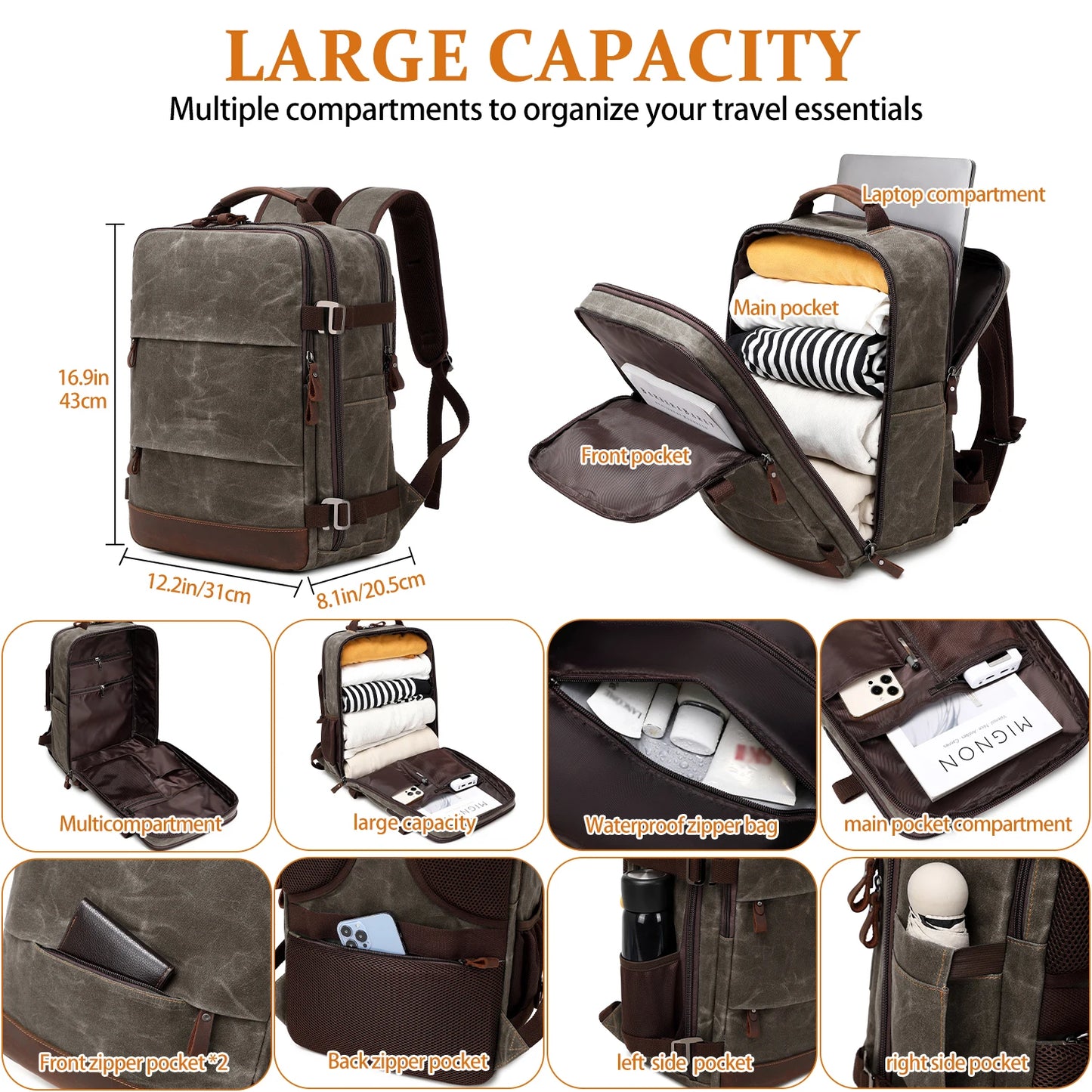Travel Backpack for Men Women Carry On Backpack Flight Approved Personal Item Backpack, 17.3 inch Laptop Backpack Casual Daypack