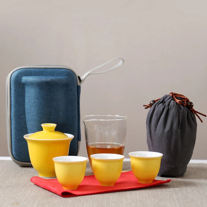 Travel Bag Chinese Kung Fu Tea set ceramic gaiwan teapot teacups fair mug tea sets white travel tea set drinkware Free shipping