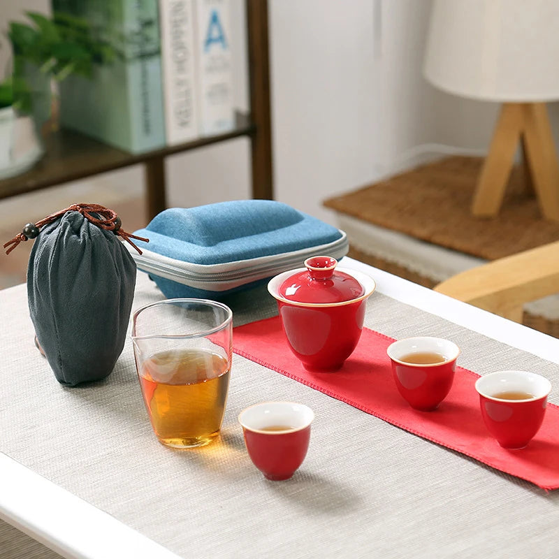 Travel Bag Chinese Kung Fu Tea set ceramic gaiwan teapot teacups fair mug tea sets white travel tea set drinkware Free shipping