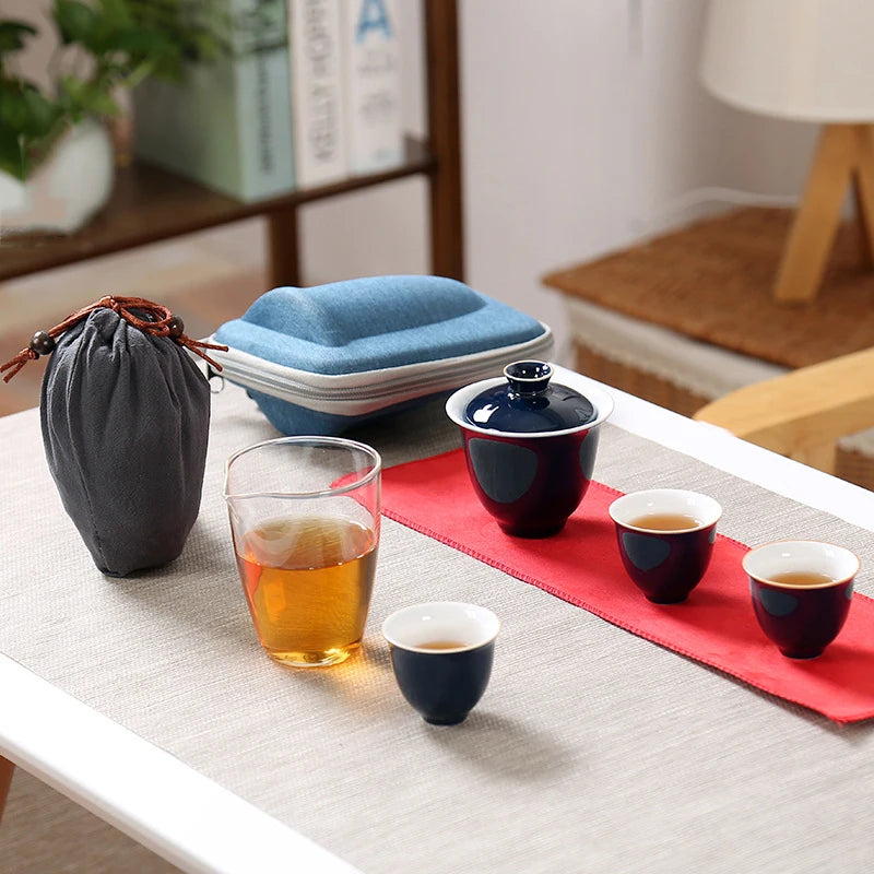 Travel Bag Chinese Kung Fu Tea set ceramic gaiwan teapot teacups fair mug tea sets white travel tea set drinkware Free shipping