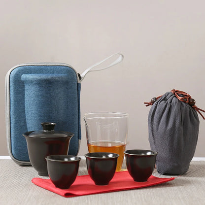 Travel Bag Chinese Kung Fu Tea set ceramic gaiwan teapot teacups fair mug tea sets white travel tea set drinkware Free shipping