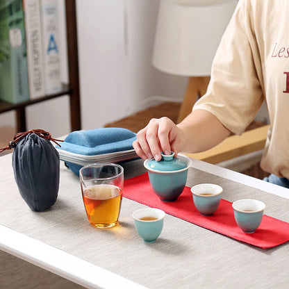 Travel Bag Chinese Kung Fu Tea set ceramic gaiwan teapot teacups fair mug tea sets white travel tea set drinkware Free shipping