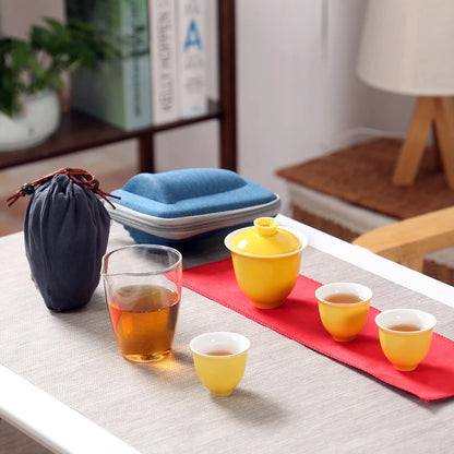 Travel Bag Chinese Kung Fu Tea set ceramic gaiwan teapot teacups fair mug tea sets white travel tea set drinkware Free shipping