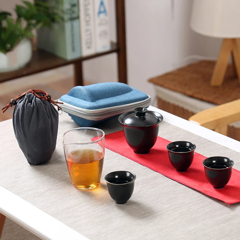 Travel Bag Chinese Kung Fu Tea set ceramic gaiwan teapot teacups fair mug tea sets white travel tea set drinkware Free shipping