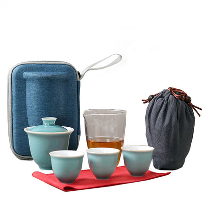 Travel Bag Chinese Kung Fu Tea set ceramic gaiwan teapot teacups fair mug tea sets white travel tea set drinkware Free shipping