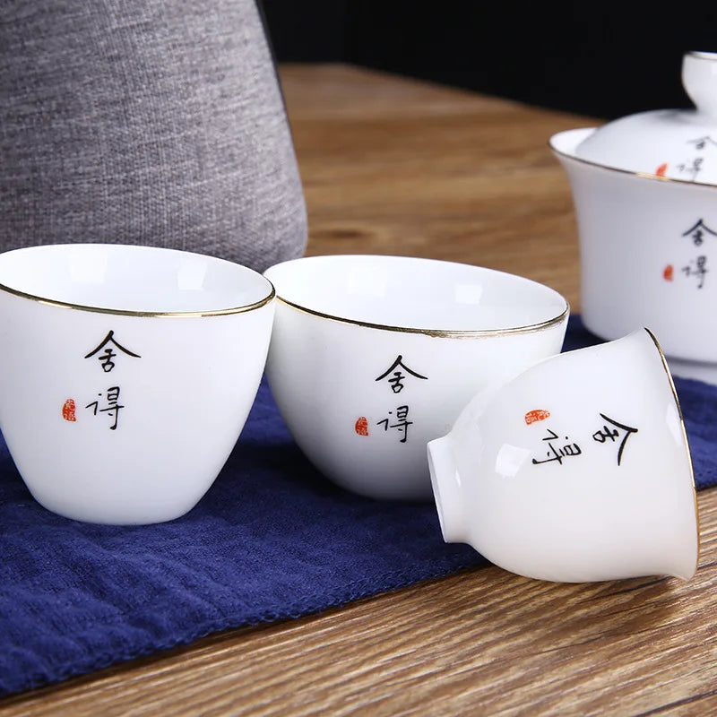 Travel Bag Chinese Kung Fu Tea set gaiwan teapot teacups fair mug tea sets white ceramic fot gift puer Drinkware Free shipping