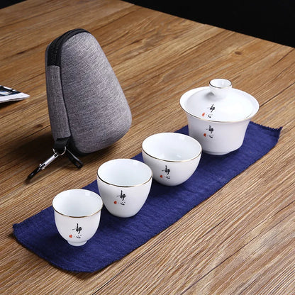 Travel Bag Chinese Kung Fu Tea set gaiwan teapot teacups fair mug tea sets white ceramic fot gift puer Drinkware Free shipping