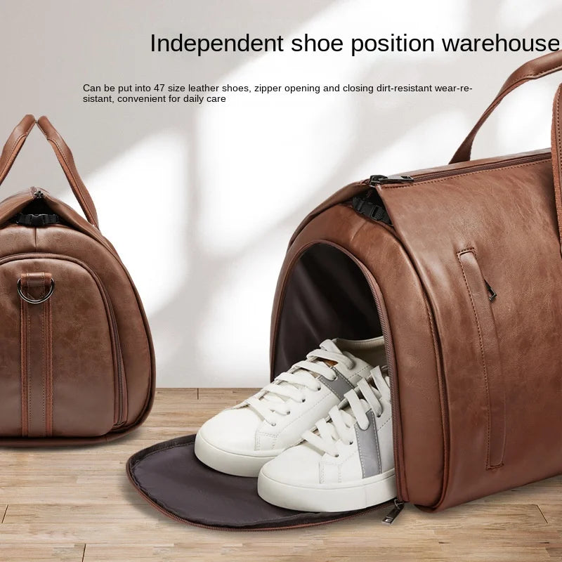 Travel Bag Men Women Business Travelling PU Leather Shoulder Bag Clothes Storage Handbag Waterproof Crossbody Bag Duffel Bag
