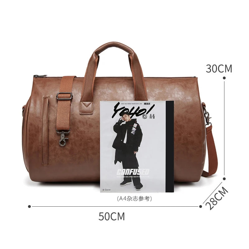Travel Bag Men Women Business Travelling PU Leather Shoulder Bag Clothes Storage Handbag Waterproof Crossbody Bag Duffel Bag