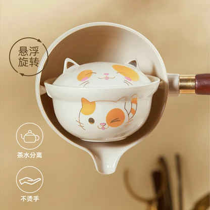 Travel Camping Tea Set Set with Lazy Man Automatic Tea Making Tool 1 Pot 4 Cups Side Handle Pot