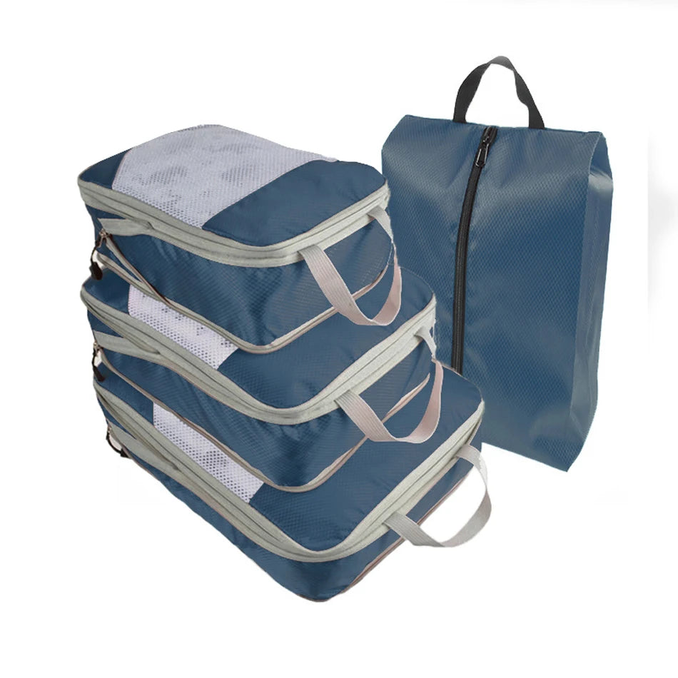 Travel Compression Packing Cubes Portable Luggage Organizer Storage Bags Shoes Bags With Mesh Lightweigh Foldable Handbag Pouch