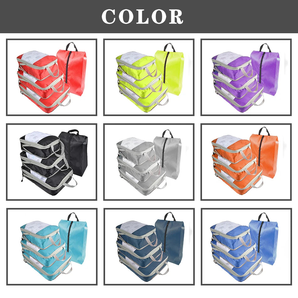 Travel Compression Packing Cubes Portable Luggage Organizer Storage Bags Shoes Bags With Mesh Lightweigh Foldable Handbag Pouch