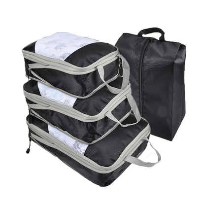 Travel Compression Packing Cubes Portable Luggage Organizer Storage Bags Shoes Bags With Mesh Lightweigh Foldable Handbag Pouch