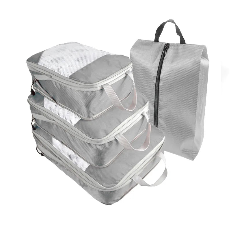 Travel Compression Packing Cubes Portable Luggage Organizer Storage Bags Shoes Bags With Mesh Lightweigh Foldable Handbag Pouch