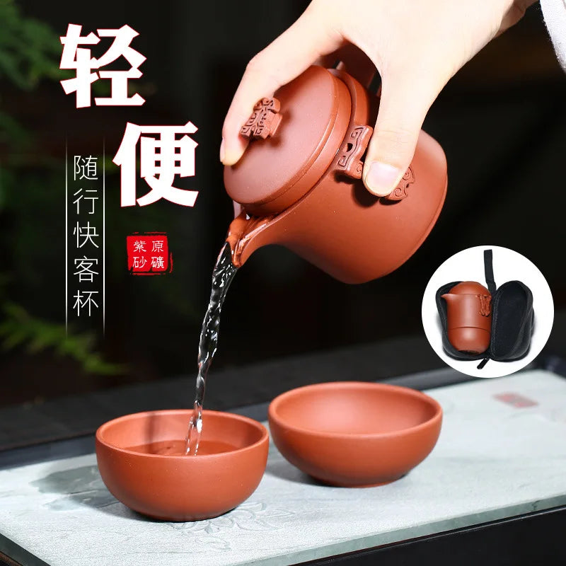 Travel Convenient Tea Cup Set Wholesale Factory Travel Set a Pot of 2 (Two) Cups Purple Clay Pot Office Household Kung Fu Tea Se