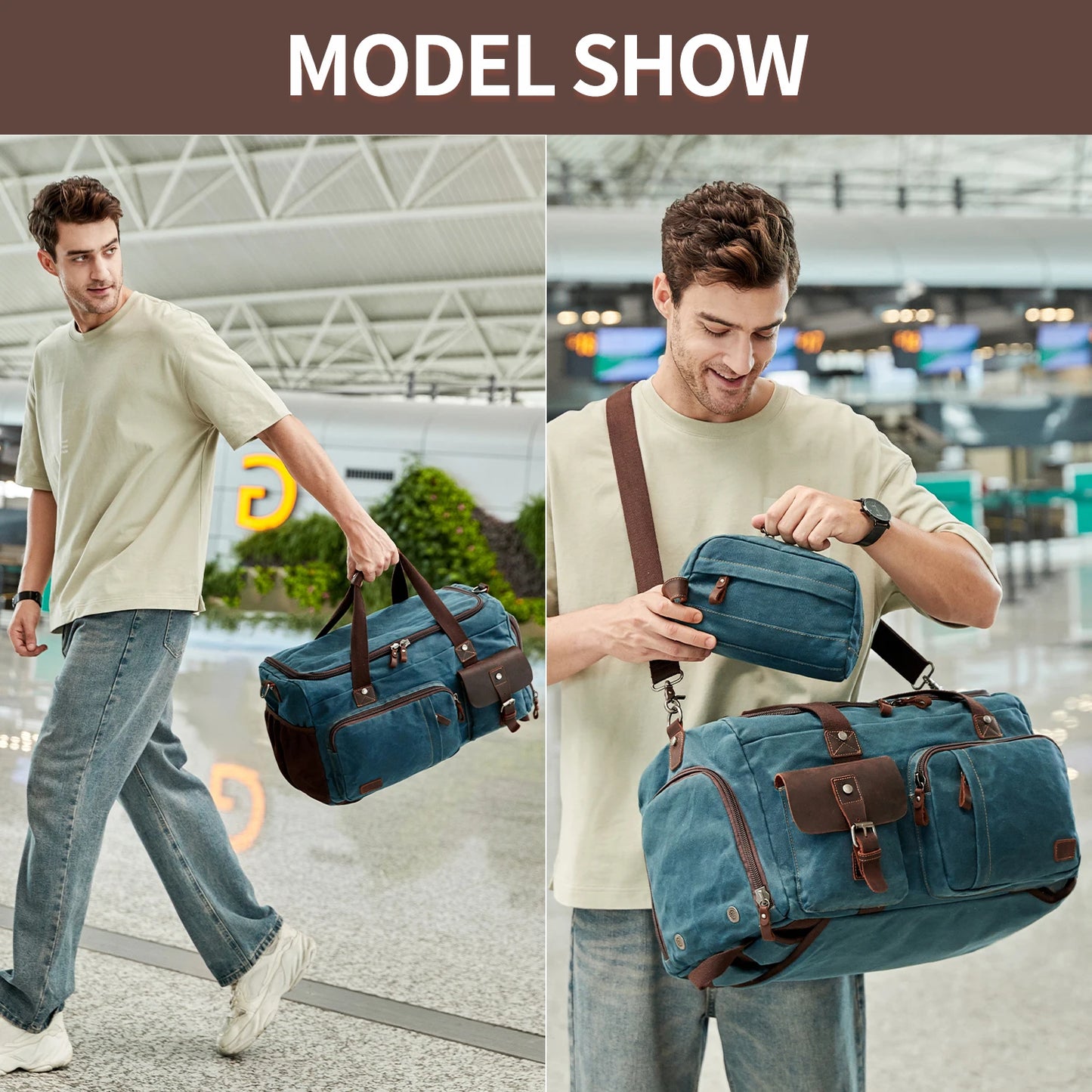 Travel Duffle Bag for Men, Canvas Luggage Travel Bag Weekender Overnight Bag, Mens Gym Carry on Duffel Bags