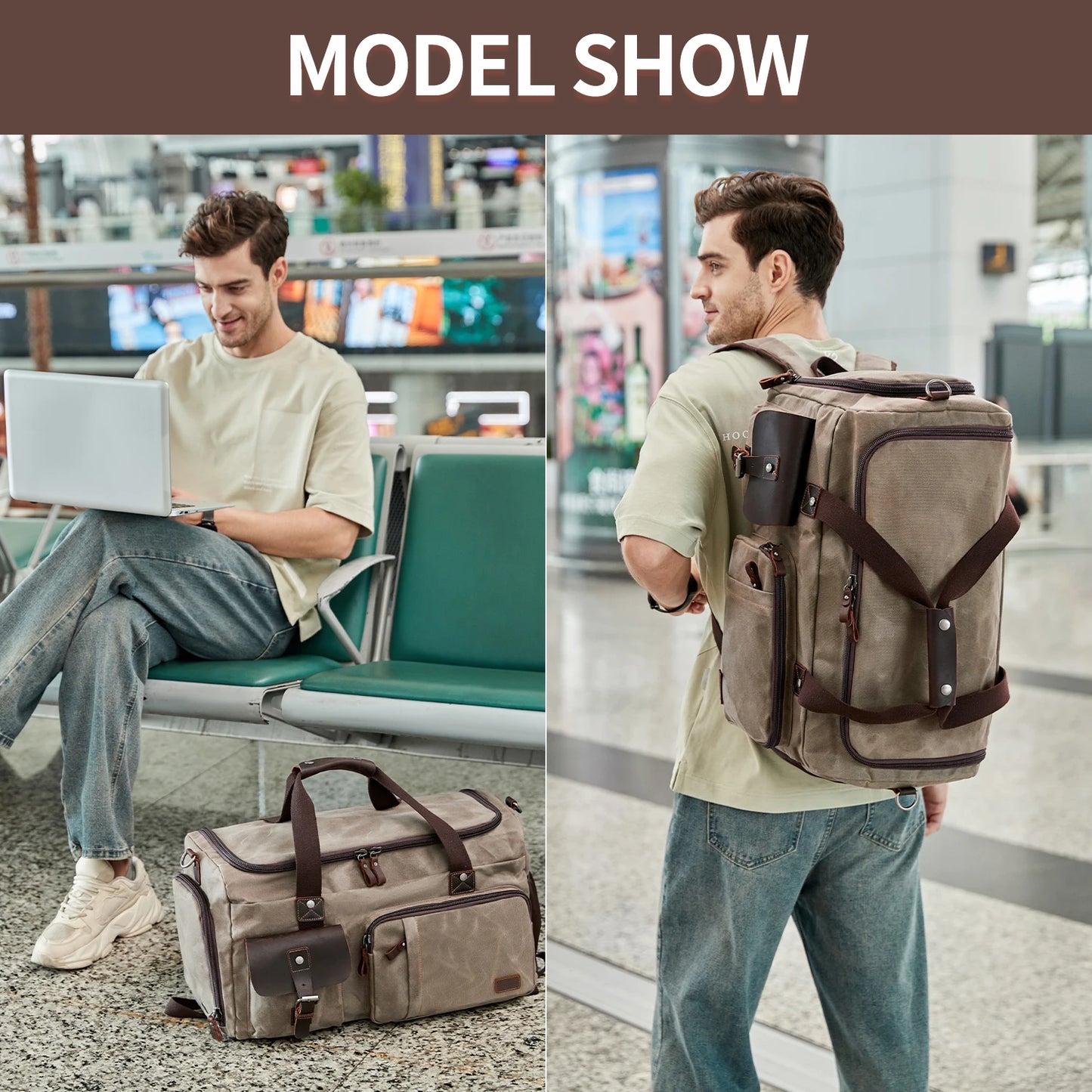 Travel Duffle Bag for Men, Canvas Luggage Travel Bag Weekender Overnight Bag, Mens Gym Carry on Duffel Bags