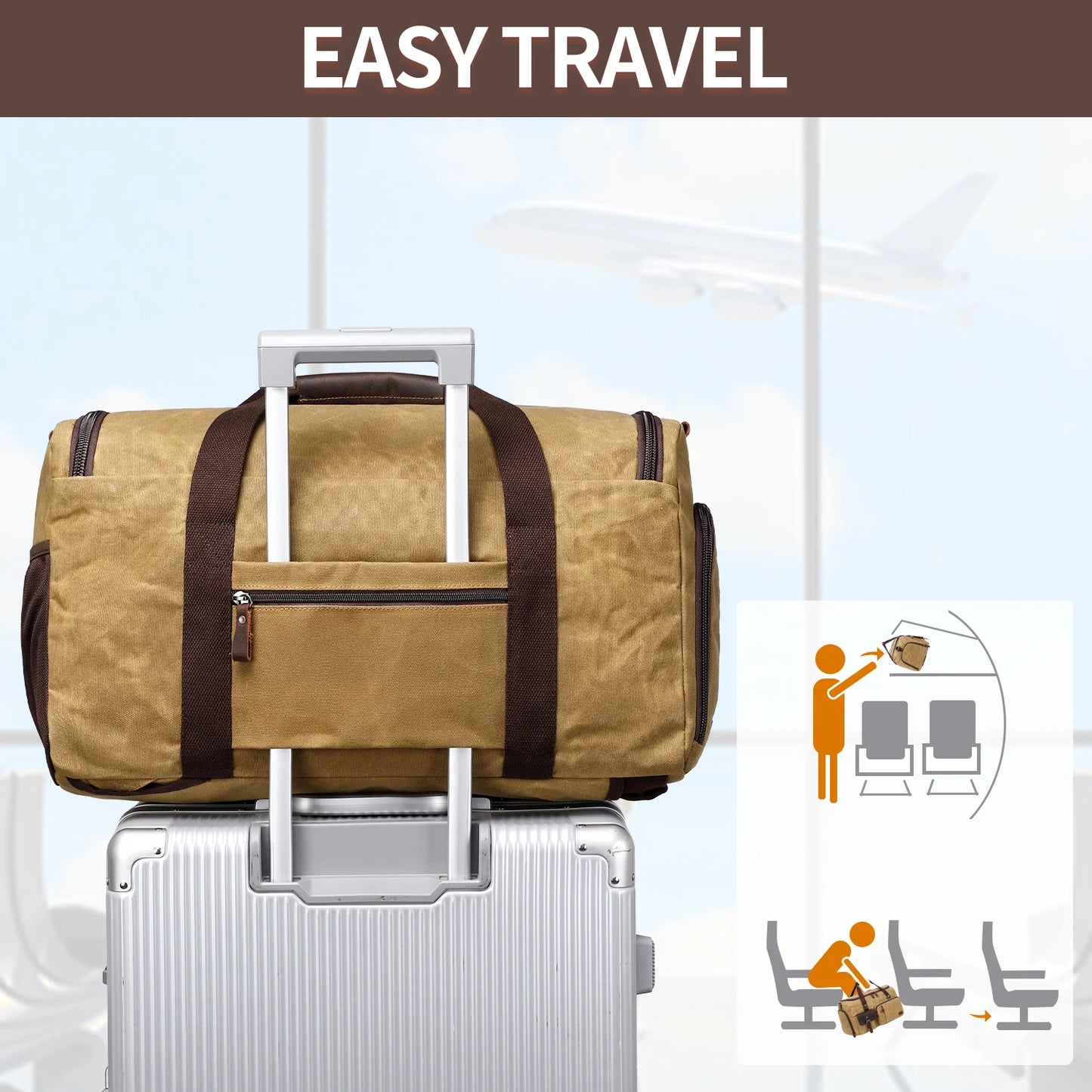 Travel Duffle Bag for Men, Canvas Luggage Travel Bag Weekender Overnight Bag, Mens Gym Carry on Duffel Bags