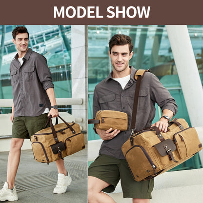 Travel Duffle Bag for Men, Canvas Luggage Travel Bag Weekender Overnight Bag, Mens Gym Carry on Duffel Bags