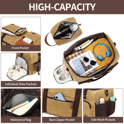 Travel Duffle Bag for Men, Canvas Luggage Travel Bag Weekender Overnight Bag, Mens Gym Carry on Duffel Bags