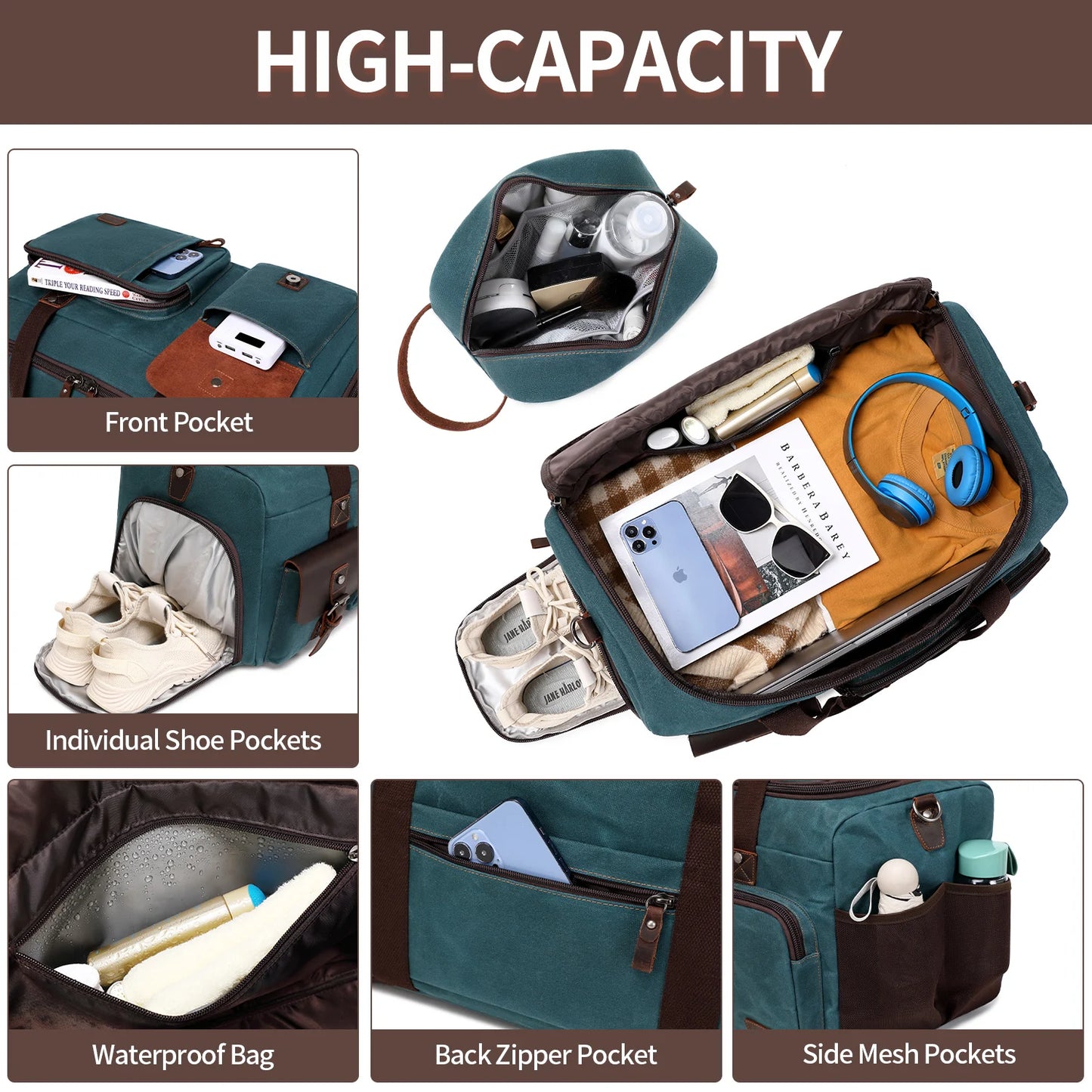 Travel Duffle Bag for Men, Canvas Luggage Travel Bag Weekender Overnight Bag, Mens Gym Carry on Duffel Bags