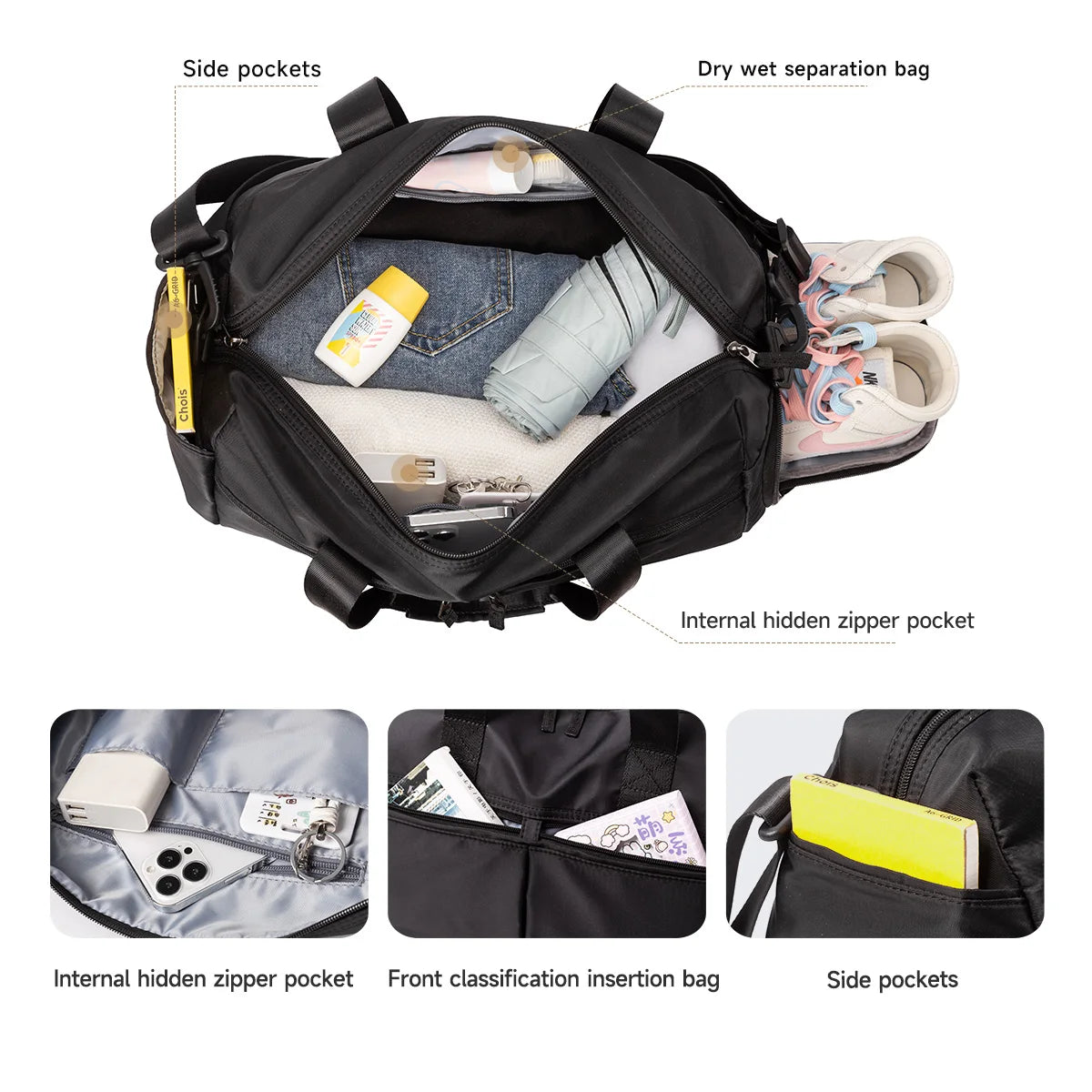 Travel Duffle Bag for Men Women Large Capacity Oxford Waterproof Weekend Overnight Bags Sport Dry and Wet Separation Fitness Bag