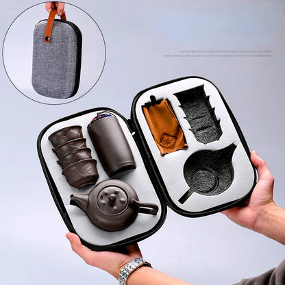 Travel Kung Fu Zisha Tea Set Home Outdoor Portable Integrated Storage Simple Tea Ceremony Tea Cup With Can Mate Teaware Kitchen