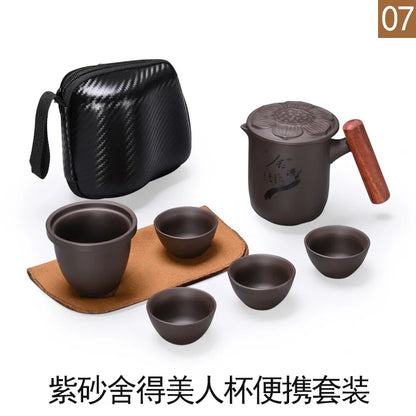 Travel Kung Fu Zisha Tea Set Home Outdoor Portable Integrated Storage Simple Tea Ceremony Tea Cup With Can Mate Teaware Kitchen