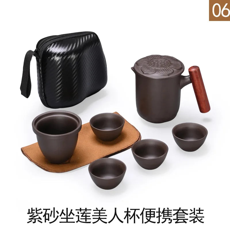 Travel Kung Fu Zisha Tea Set Home Outdoor Portable Integrated Storage Simple Tea Ceremony Tea Cup With Can Mate Teaware Kitchen