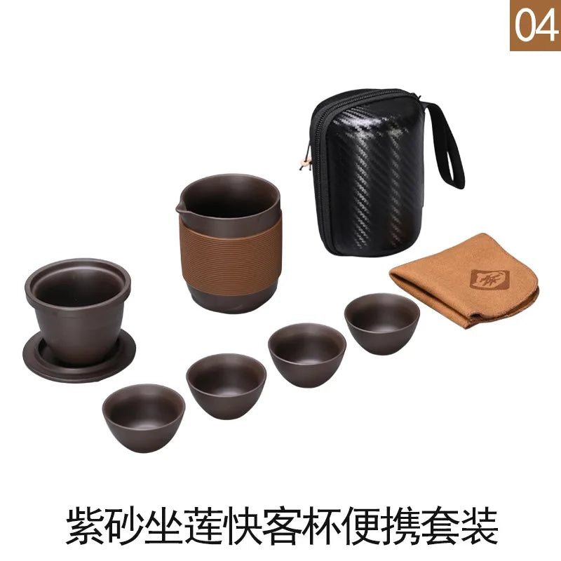 Travel Kung Fu Zisha Tea Set Home Outdoor Portable Integrated Storage Simple Tea Ceremony Tea Cup With Can Mate Teaware Kitchen