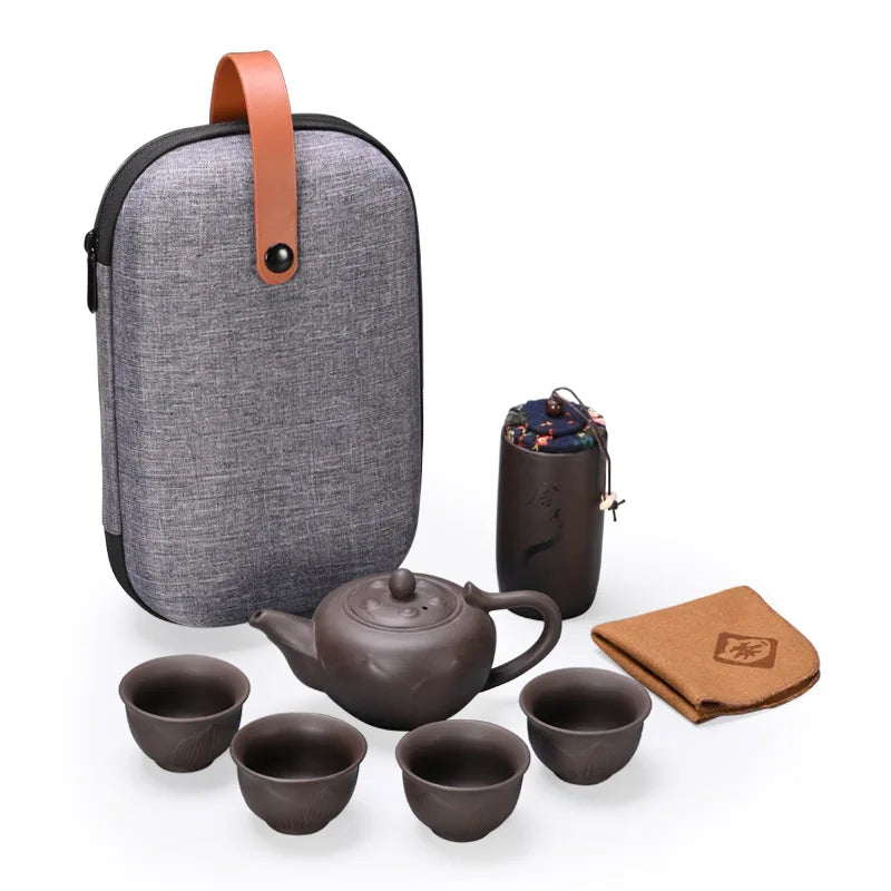 Travel Kung Fu Zisha Tea Set Home Outdoor Portable Integrated Storage Simple Tea Ceremony Tea Cup With Can Mate Teaware Kitchen