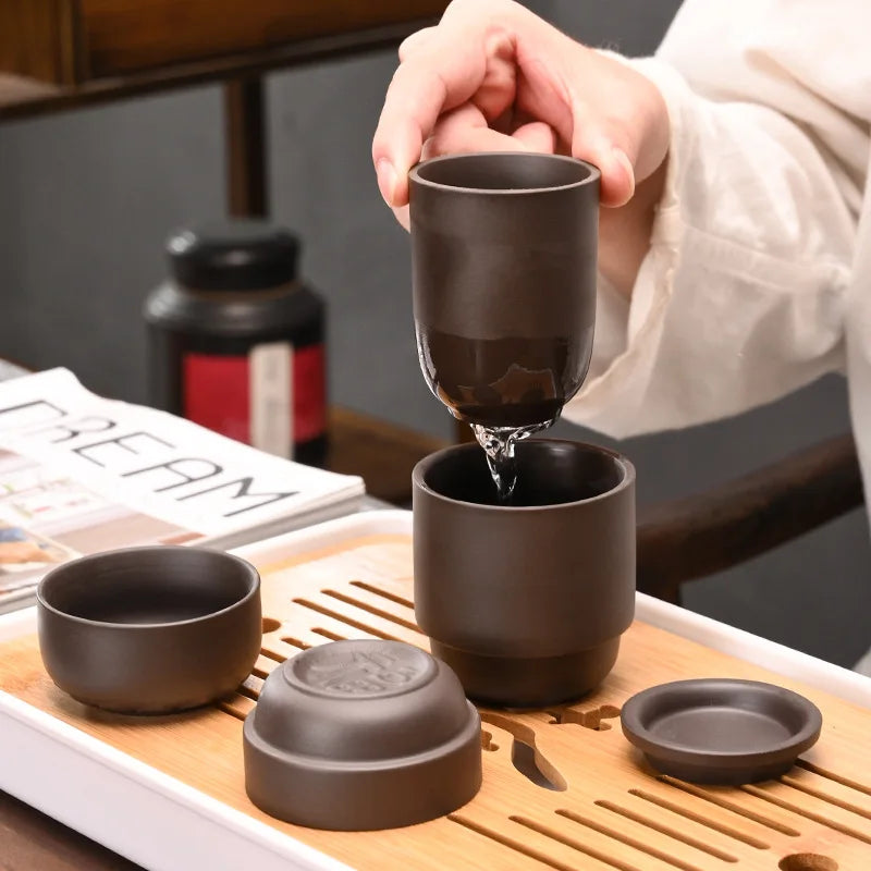 Travel Kung Fu Zisha Tea Set Home Outdoor Portable Integrated Storage Simple Tea Ceremony Tea Cup With Can Mate Teaware Kitchen