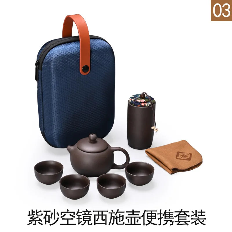 Travel Kung Fu Zisha Tea Set Home Outdoor Portable Integrated Storage Simple Tea Ceremony Tea Cup With Can Mate Teaware Kitchen