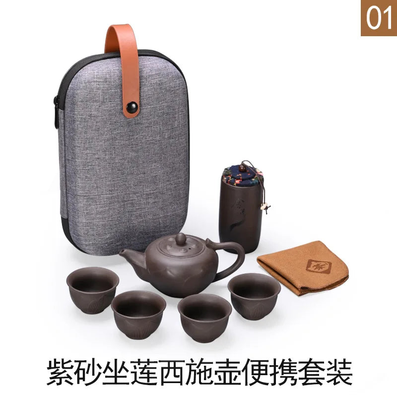 Travel Kung Fu Zisha Tea Set Home Outdoor Portable Integrated Storage Simple Tea Ceremony Tea Cup With Can Mate Teaware Kitchen