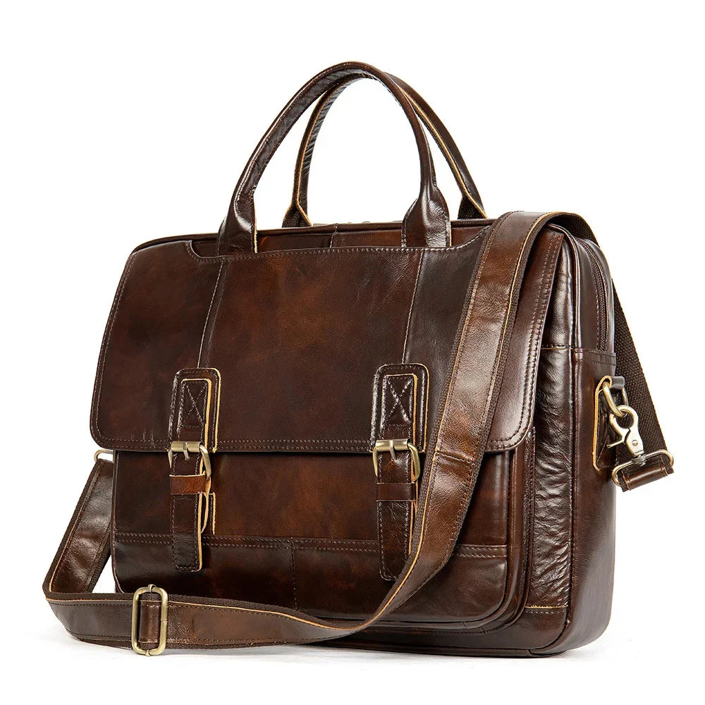 Travel Laptop for Men Large Genuine Leather Handbag Male Business Briefcase Fashion Real Cowhide Computer Shoulder Bag