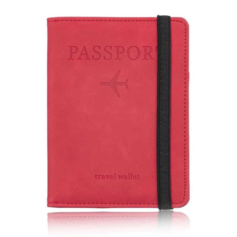Travel Passport Holder PU Leather Case Cover Radio Frequency Identification Blocking Slim Credit Card Wallet Family Storage Orga