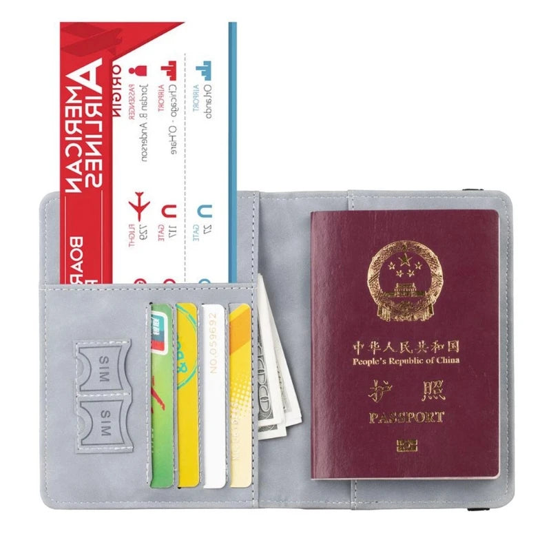 Travel Passport Holder PU Leather Case Cover Radio Frequency Identification Blocking Slim Credit Card Wallet Family Storage Orga