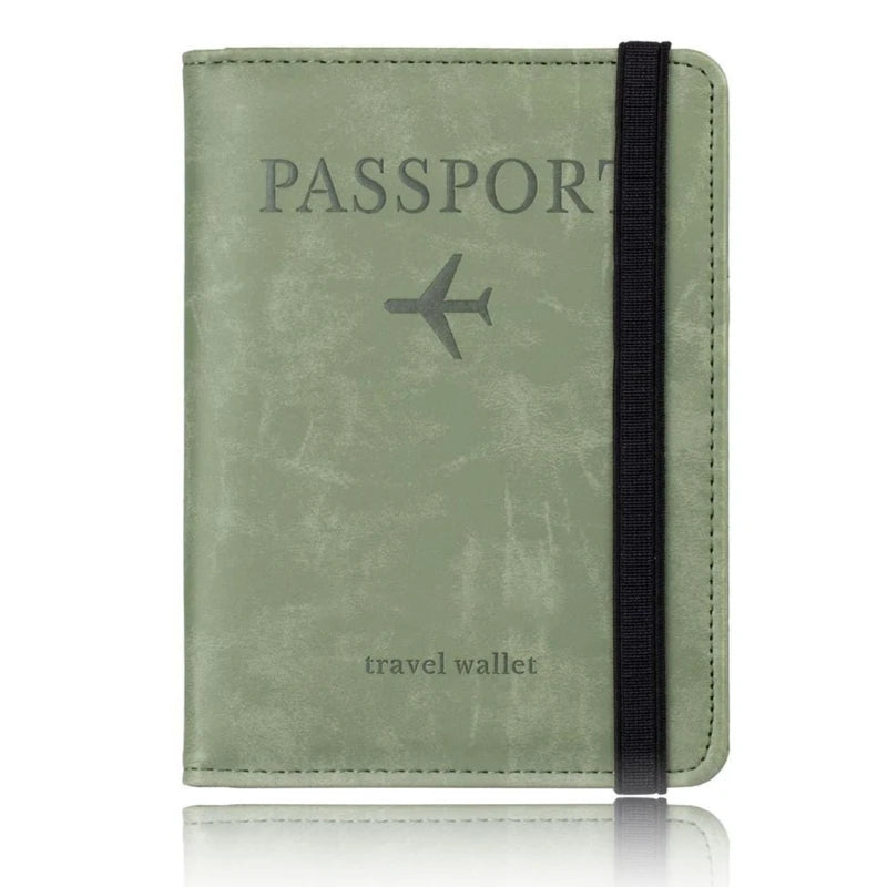 Travel Passport Holder PU Leather Case Cover Radio Frequency Identification Blocking Slim Credit Card Wallet Family Storage Orga