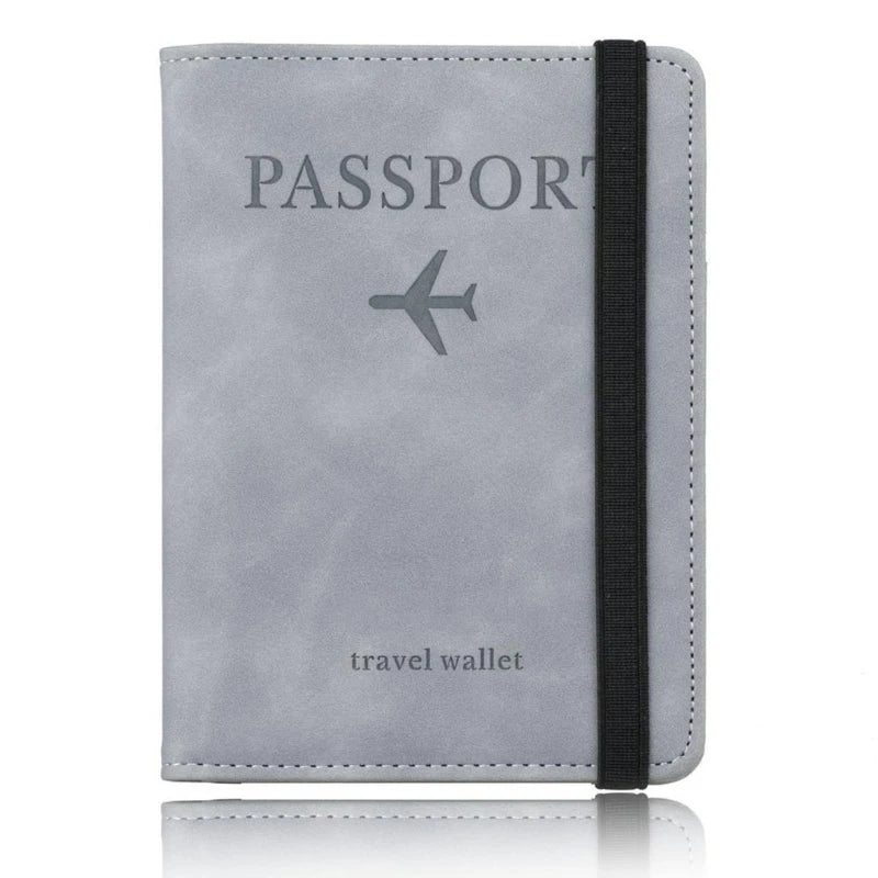 Travel Passport Holder PU Leather Case Cover Radio Frequency Identification Blocking Slim Credit Card Wallet Family Storage Orga