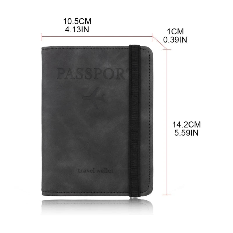 Travel Passport Holder PU Leather Case Cover Radio Frequency Identification Blocking Slim Credit Card Wallet Family Storage Orga