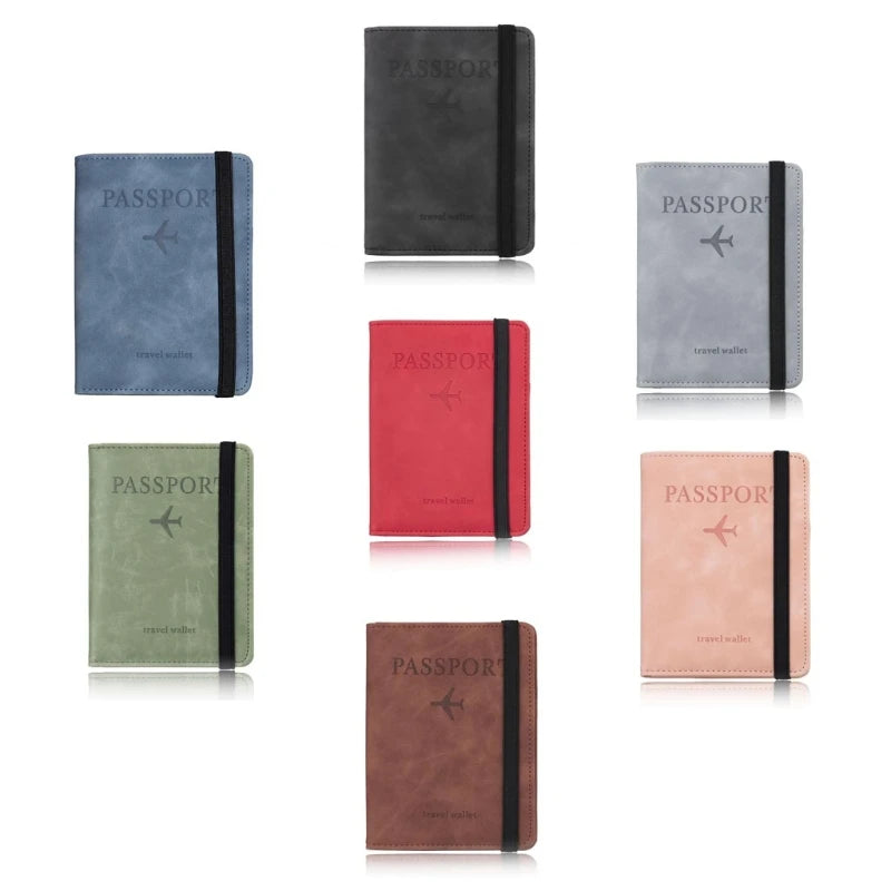 Travel Passport Holder PU Leather Case Cover Radio Frequency Identification Blocking Slim Credit Card Wallet Family Storage Orga