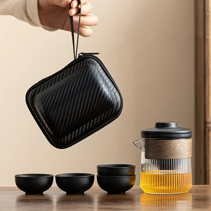 Travel Portable Chinese Tea Set Outdoor Teacup Tea Infuser Suit Exquisite Glass Gaiwan Teaware Sets Tea Ceremony Drinkware
