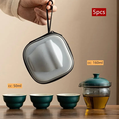 Travel Portable Chinese Tea Set Outdoor Teacup Tea Infuser Suit Exquisite Glass Gaiwan Teaware Sets Tea Ceremony Drinkware