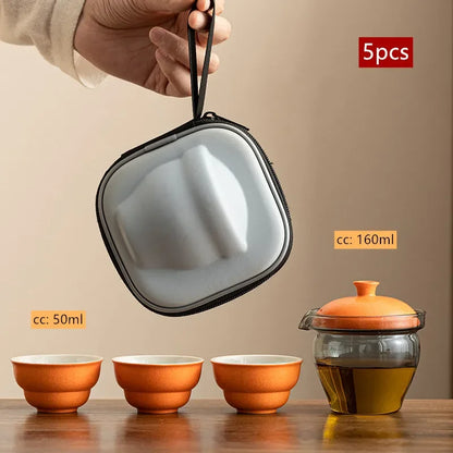 Travel Portable Chinese Tea Set Outdoor Teacup Tea Infuser Suit Exquisite Glass Gaiwan Teaware Sets Tea Ceremony Drinkware